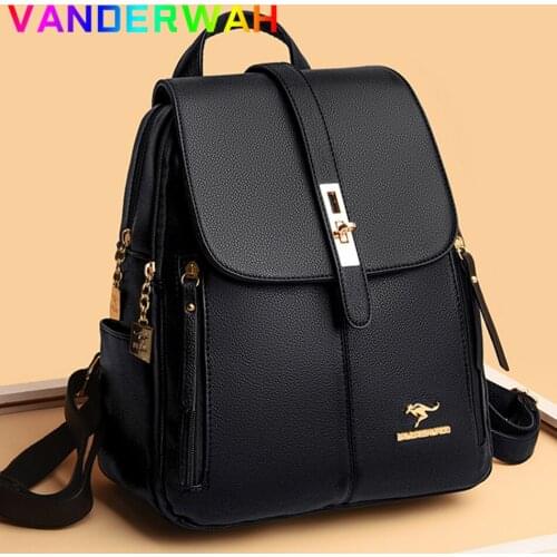 Multifunction Women Backpack Female Soft Leather Casual Black Shoulder Bag High Quality School Bags for Girls Backpack Sac A Dos