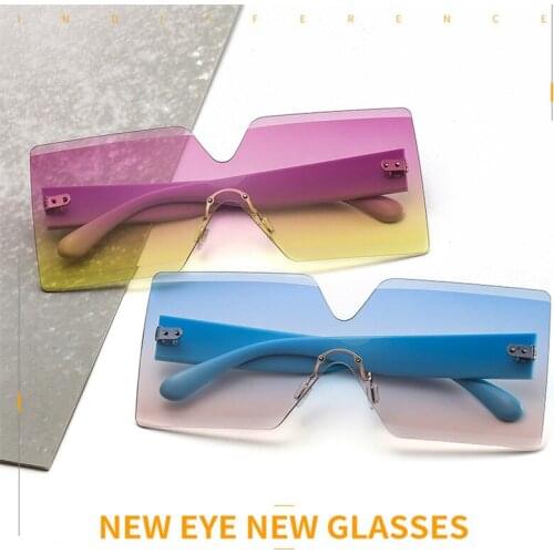 Newest Fashionable Ins Style Sunglasses Women Rimless Square Oversized Sun Glasses PC Frame UV400 Women 2021