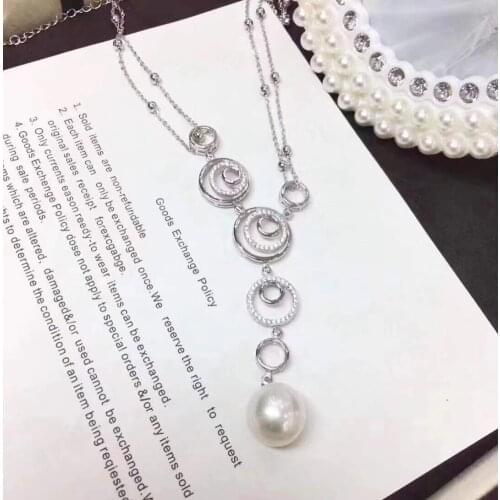 M127 Solid 925 Sterling Silver Round 11-12mm Nature Fresh Water White Pearl Pendant Necklaces for Women Fine Birthday Presents
