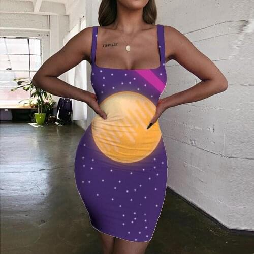 KYKU Brand Galaxy Dresses Women Space Ladies Dresses Universe Vestido Sexy Colorful Halter Sleeveless Womens Clothing