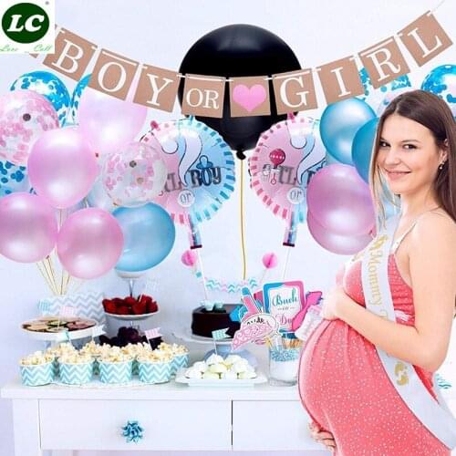 1 SET Gender Reveal Boy or Girl Gender Reveal Party Supplies Blue Pink Balloons Paper Party Decoration Candy Bar