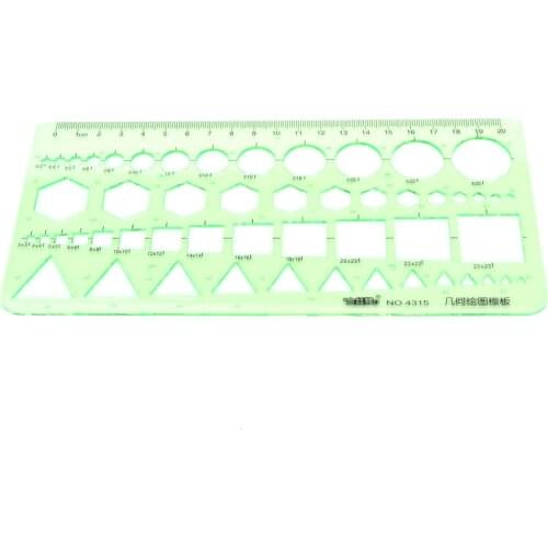 1pcs Green Plastic Circles Squares Straight Geometric Template Ruler For Student School Stationery 20cm