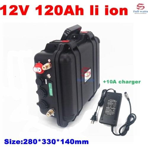 10pcs waterproof 12v 120ah lithium battery with USB for Solar Energy Storage Battery fishing boat + 10A charger