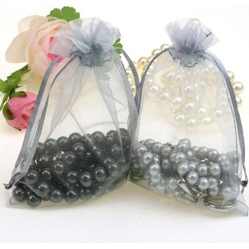 11x16cm Grey Organza Jewelry Bags Sheer Organza Pouch Pouches For Wedding Customized Logo Printing 100pcs/lot Wholesale