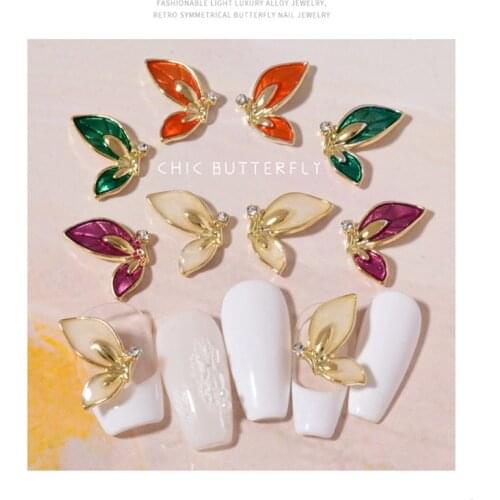 2Pcs/Pack Alloy Butterfly Nail Decorations Gems Cloisonne Effect 3D Crystal Strass Nails Art Jewelry Accessoires Tools