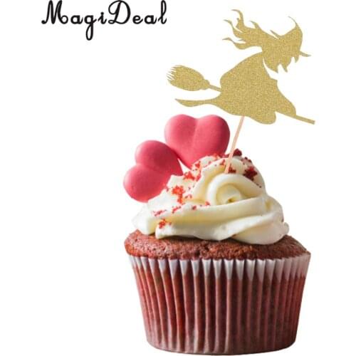 20pcs Glitter Halloween Witch Broom Cupcake Picks Toppers Party Decoration
