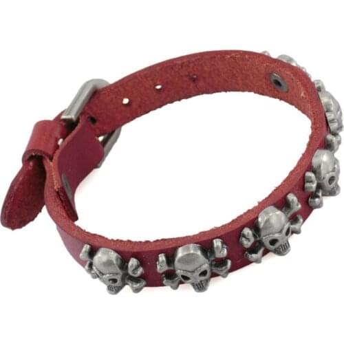 2021 New Vintage Rock Punk Leather Bracelet Pulseira Mujer Mens Bracelet Skull Headpin Charm Bracelet Unisex Halloween Jewelry