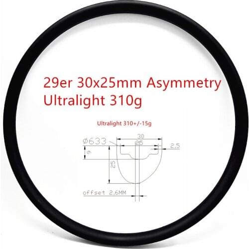 29er mtb rim 310g Ultralight XC 30x25mm Asymmetry carbon mtb disc rims tubeless Mountain bike wheel tubeless disc mtb bike rim