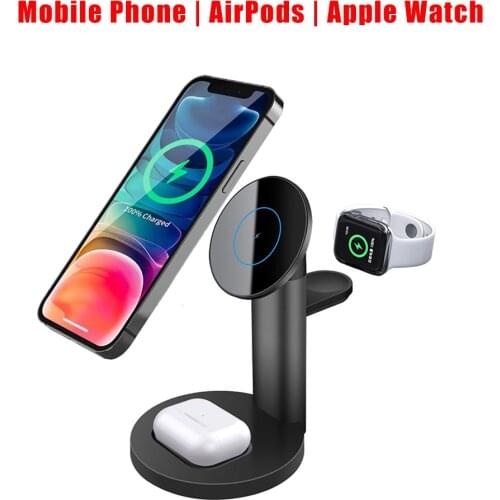 3 IN 1 magnetic Qi Wireless Charger Stand For Apple Watch AirPods Pro iPhone 12 Pro Max 12 Mini iWatch 6 5 4 3 15W Fast Charger