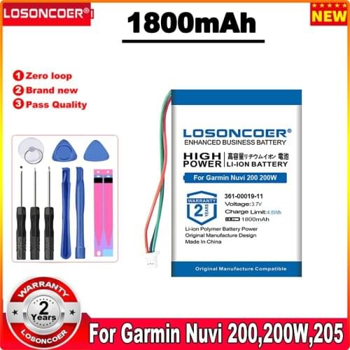 1800mAh 361-00019-11 Battery For Garmin Nuvi 200,200W,205,205W 205WT,250 252w,265w 3590 3590LM,700(3 wires)710 710T 760 760T 765