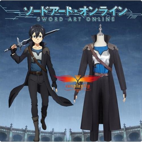 Anime Game Sword Art Online Kirigaya Kazuto Cosplay Costume Outfit for Men Boy Uniform Pants Gloves Trench Halloween Carnival