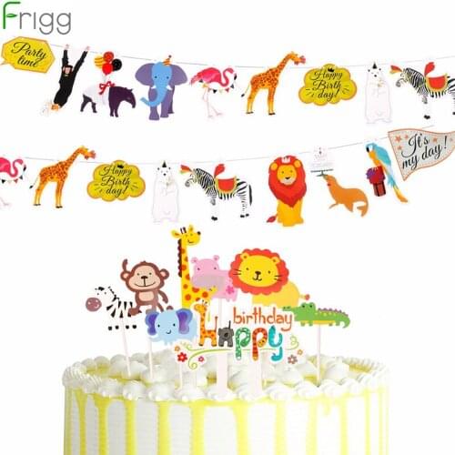 Frigg Jungle Animal Banner Cake Topper Flag Birthday Banner Safari Jungle Theme Party Decorations Kids Birthday Party Favors