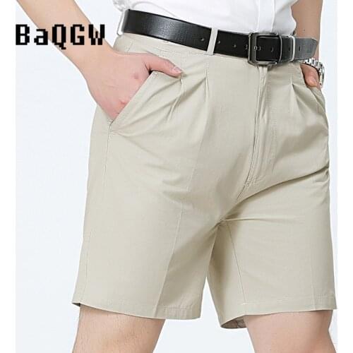 Summer Loose Style Mens Clothing Father Gift 100% Cotton Knee Length Pants Casual High Waist Basic Sports Business Shorts Capri