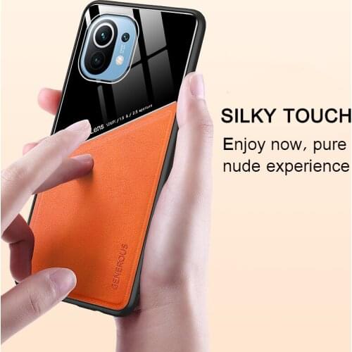 Phone Case For Xiaomi Mi 11 Luxury PU Leather And Glass Cover For XIAOMI MI 11 5G Car Magnet 0.3mm Higher Than The Camera Cases