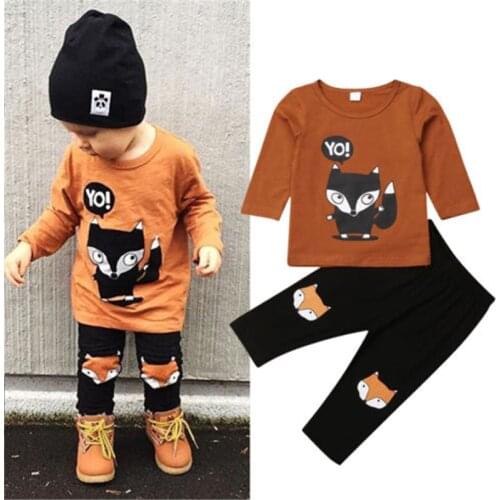 Baby Outfits Sets Infant Toddler Newborn Girls Boys Autumn Winter Cartoon fox Long Sleeve T shirt Pants Set 0-4Y