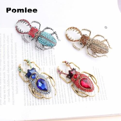 Pomlee 2021 Beetles Enamel Pin Rhinestone Bugs Brooch Insect Brooches And Pins Scarf Bag Clip Accessories