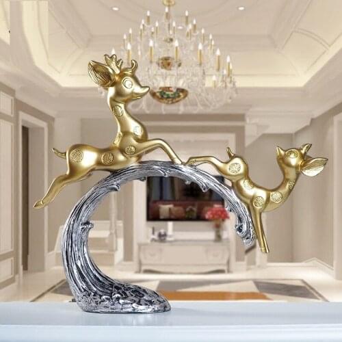 36CM EUROPEAN LUCKY DEER ART SCULPTURE ANIMALS FIGURINE RESIN CRAFTS DESKTOP DECORATIONS FOR HOME CHRISTMAS WEDDING GIFT R3609