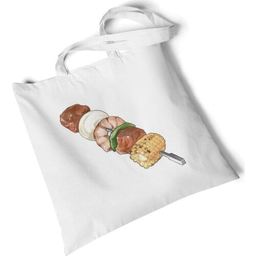 Focal20 Streetwear Food Ramen Sushi Print White Canvas Bag Ladies Shoulder Bag Large Capacity Shopping Handbag Fashion Tote