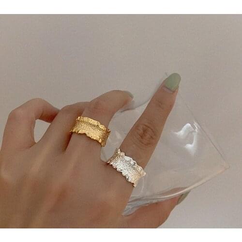 GSOLD Geometric Simple Irregular Metal Concave-Convex Hammered Textured Open Rings Women Fashion Wide Copper Ring Jewelry 2021