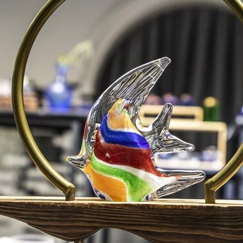 H&D Colorful Murano Angel Fish Art Glass Blown Sea Animal Figurine Sculpture Home Decor Collectible Statue Paper Weight Gift