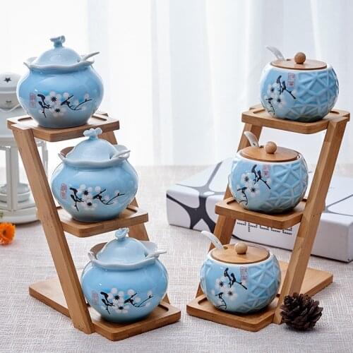 Chinese Ceramic Canist Set Seasoning Jar 3pcs Seasoning Pot Japanese Style Condiment Box Kitchen Salt Pot Chili Oil Tank Set
