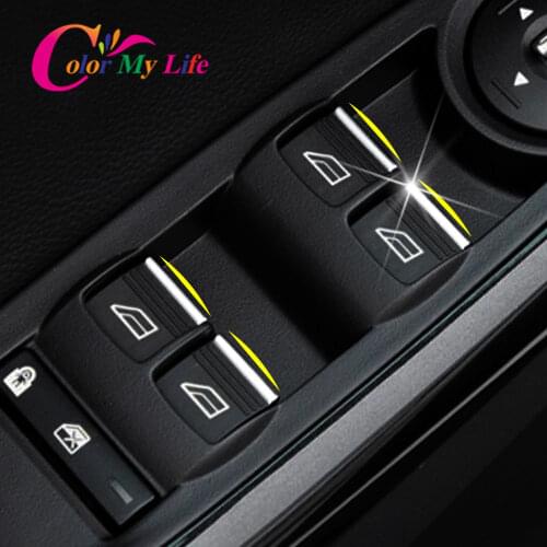 Color My Life Stainless Steel 7Pcs Car Windows Lift Trim ABS Window Lift Buttons Stickers For Ford Focus 3 4 MK3 MK4 2012 -2017