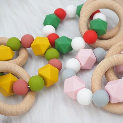 Chenkai 5PCS BPA Free Wooden Silicone Teether Ring Teether Tortoise Teething Food Grade For DIY Nursing Pacifier Chain Gifts
