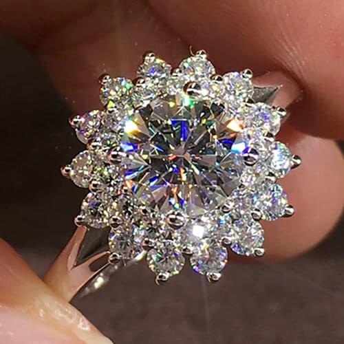 18K Au750 White Gold Women Ring Moissanite Diamonds 1 Carat Sunflower Elegant Wedding Party Engagement Anniversary Ring Trendy
