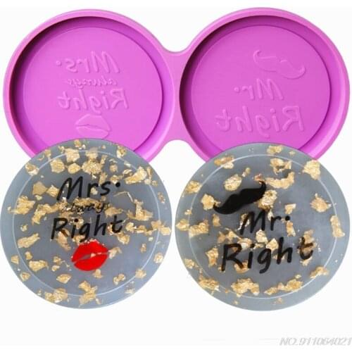 DIY Round Tea Tray Coaster Mold Lover Coaster Silicone Epoxy Resin Coaster Mold Mr&Mrs Right Agate Coasters Mold DIY wholesales