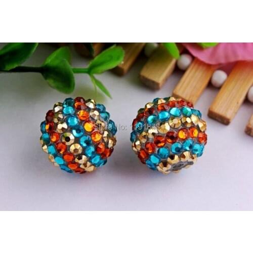 Kwoi vita 20mm gold/aque/orange color 100pcs/lot Chunky Resin Rhinestone Beads Ball for Kids Girls Jewelry Making