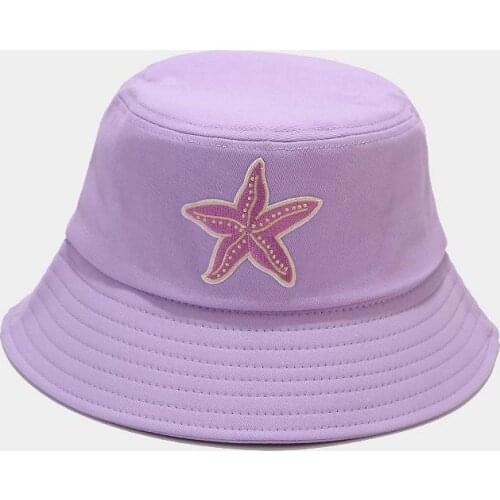 LDSLYJR Cartoons starfish embroidery cotton Bucket Hat Fisherman Hat outdoor travel hat Sun Cap Hats for Men and Women 161
