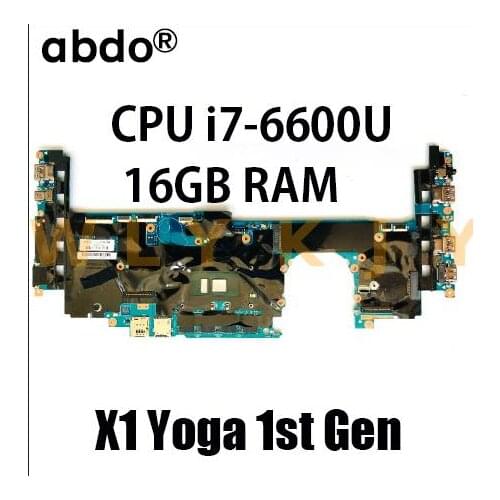 For Lenovo ThinkPad X1 Yoga 1st Gen laptop motherboard 14282-2M with i7-6600U CPU 16G-RAM FRU 00JT811 01LV888 01LV889