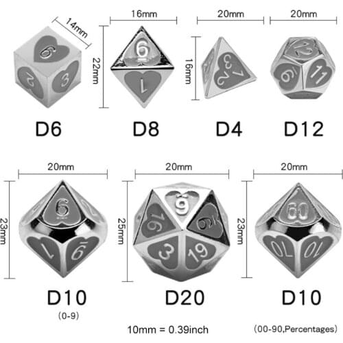7pcs Deluxe Metal Dice Polyhedral Board Game Dice Set for friends Party RPG MTG M68DM68D