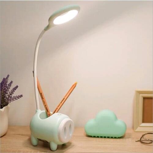 Cute Cartoon Piggy LED Eye Protection Lamp Rechargeable Night Light Touch Switch Student Desk Decoration Phone Pen Holder