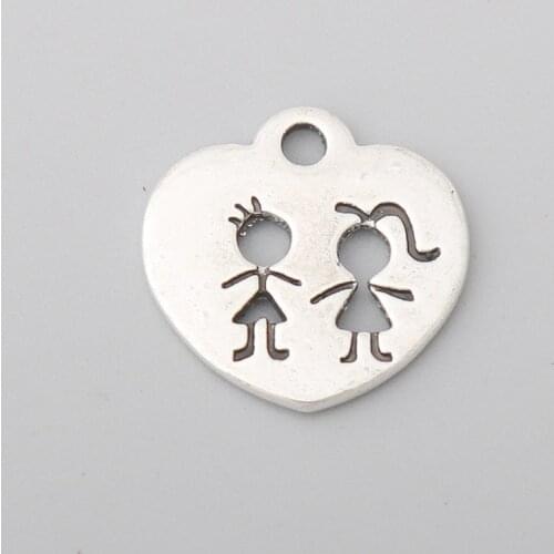 RAINXTAR Fashion Alloy Heart Pendat Charms Girl Boy Jewelry Charms 15*15mm 20pcs AAC500