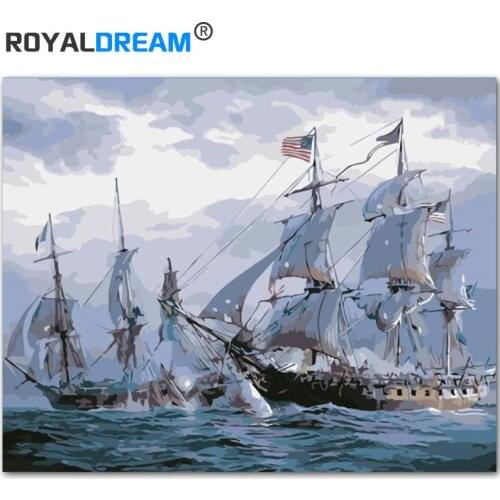 ROYALDREAM Two ships collided Landscape DIY Painting By Numbers Kit Paint On Canvas Painting Calligraphy For Living Room