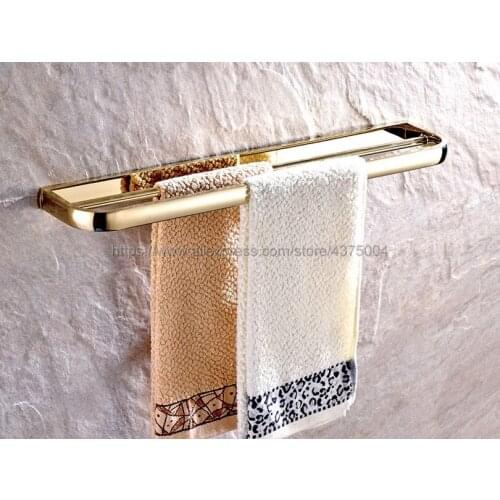 Polished Gold Brass Bathroom Double Towel Rails Holder Bars Rack Brass Wall Mounted Towel Holder Nba842