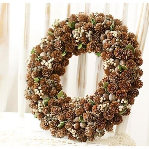 2019 new creative mural decoration dry branch of natural pine wreaths Pinecone ornaments 35cm diameter