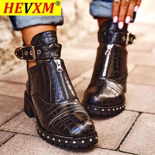 New Fashion 2021 Motorcycle Boots Woman Shoes Chunky Heels Rivet Buckle Decoration INS Hot Comfy Ankle Booties Ladies