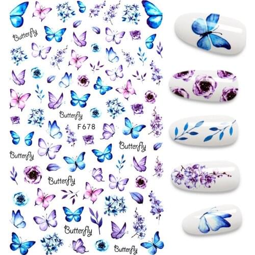 The New 3D Nail Sticker Butterfly Stickers For Nails Foil Holographic Design Nails Accessories Fashion Manicure Stickers F678