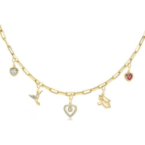 Valori Jewels Assorted Symbols, Zirconia Gemstone, Gold Plated, Sterling Silver Charm Necklace