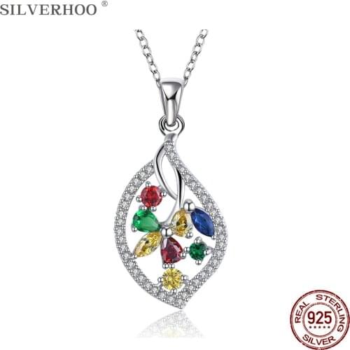 SILVERHOO Sterling Silver 925 Jewelry Creative Leaves Design Sparkling Plant Pendant Necklaces For Women Trendy CZ Necklace