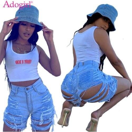 Adogirl Sexy Fringed Ripped Jeans Fashion Casual Summer Hole Denim Shorts Women Night Club Trousers Streetwear