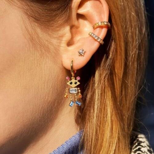 Egirl harajuku style Multicolor rhinestone pearl Robot cool earrings for women girls punk cartoon hanging earrings funny unique