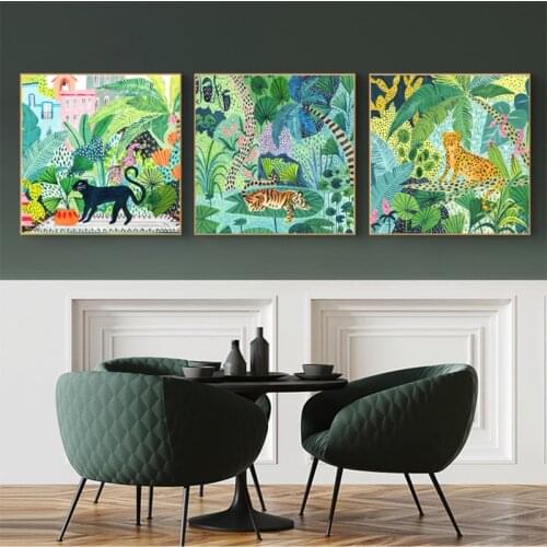 Nordic Tiger Leopard Panther Jungle Decoration Wall Art Posters And Prints Canvas Painting Decorative Picture Kids Teenager Room