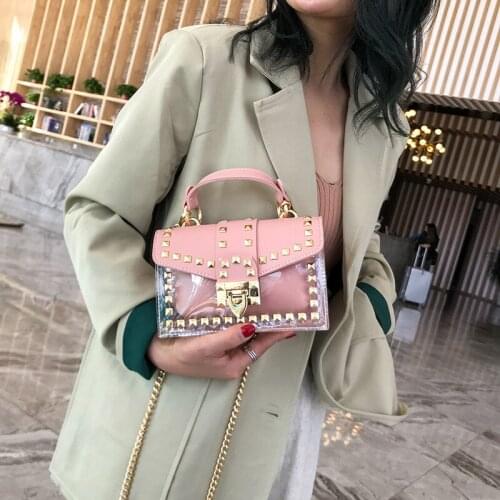 Rivet Jelly Bag 2021 Summer New Korean PVC Transparent Chain Small Square Bags Crossbody Bag