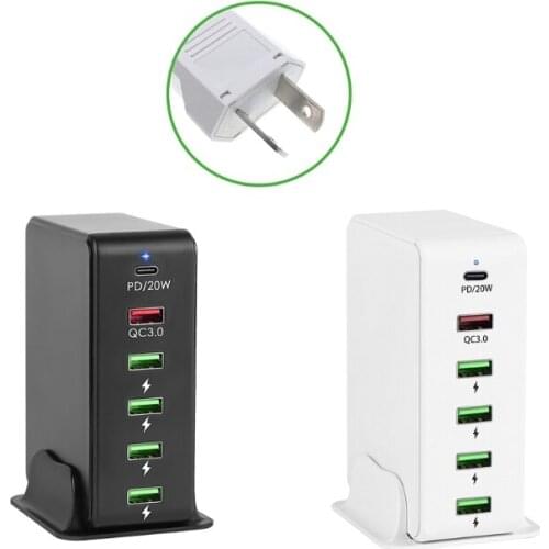 AU Plug 6 Ports 20W Type C PD 3.0 USB Charger Hub Fast Charging Station for Samsung Cellphone Tablet PC