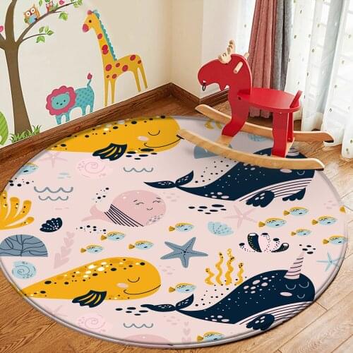 Fun Dolphin Childrens Pattern Childrens Room Anti-Slip Carpet&Rug Alfombra Round Cute Art Soft Cartoon Colorful Flannel Carpet