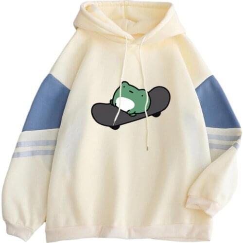 Kawaii Frog Funny Cartoon Harajuku Hoodies Boy Girl Winter Warm Cute Sweatshirt Loose Long Sleeve Korean Style Hoody Female