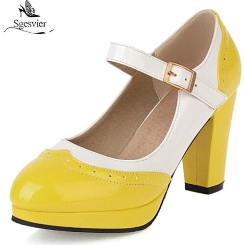Sgesvier Hot sale 2021 fashion women pumps shoes square high heels round toe spring summer Mary Jane platform shoes big size 48